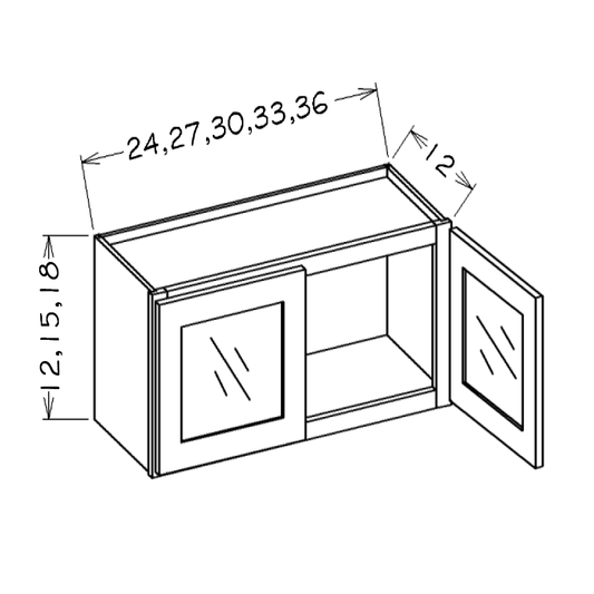 White Shaker 24"W x 12"H Stacker Wall Glass Door Cabinet with Finished Interior