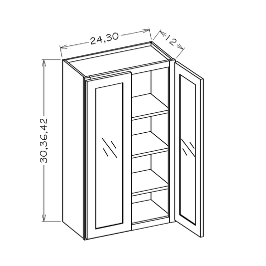 White Slim Shaker 30"W x 30"H Wall Glass Door Cabinet With Finished Interior