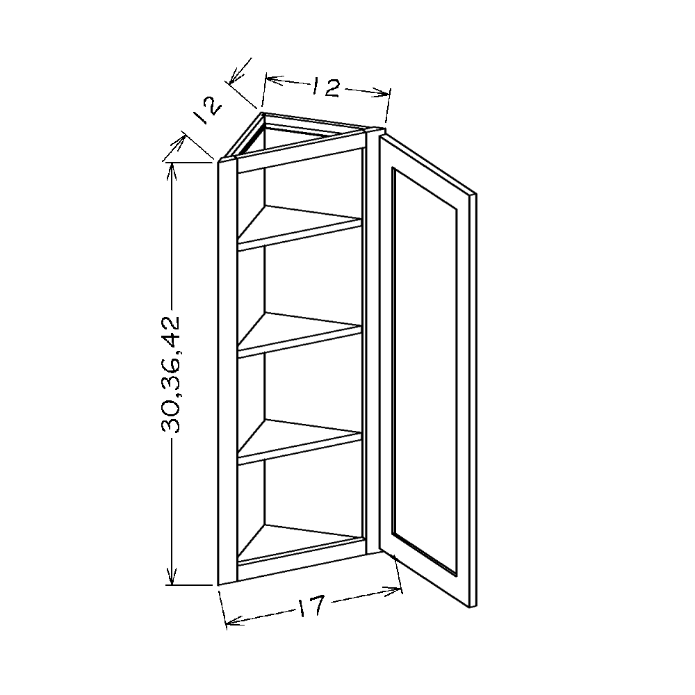 Black Shaker 12"W x 30"H Angle Wall Cabinet