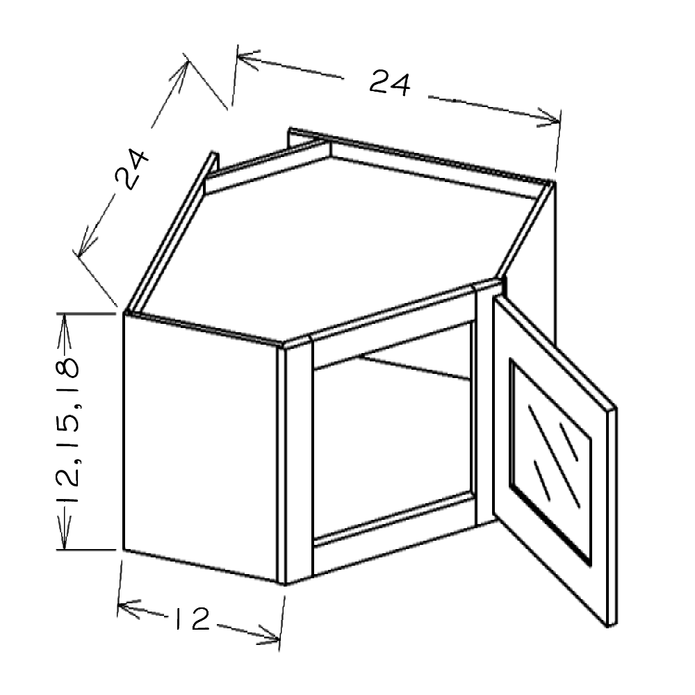 Dove Shaker 24"W x 12"H Stacker Diagonal Corner Wall Glass Door Cabinet with Finished Interior