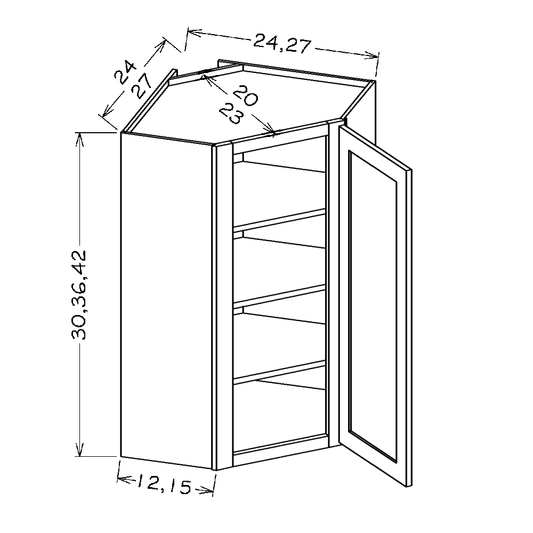 Grey Shaker 24"W x 36"H Wall Diagonal Corner Cabinet