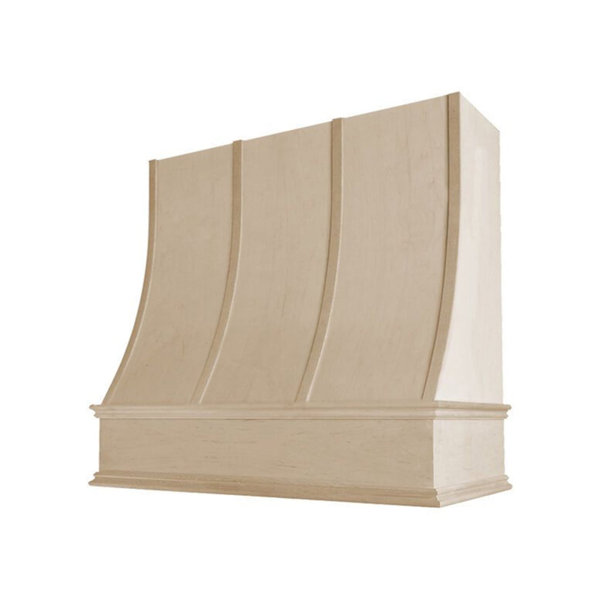 Sloped Wood Range Hood with Strapped Front and Classic Moulding
