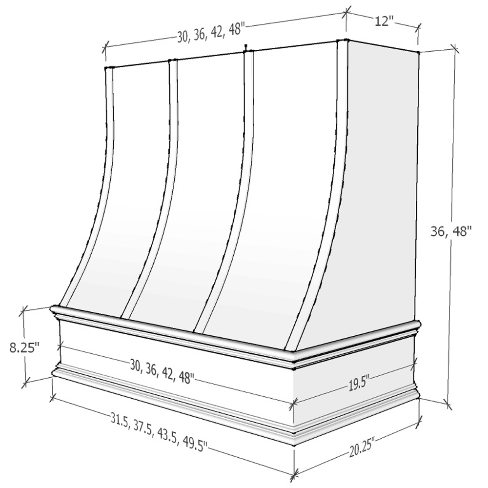 Sloped Wood Range Hood with Strapped Front and Classic Moulding
