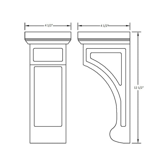 Unfinished Shaker Large Corbel 4-1/2" x 12-1/2" x 4-1/2"