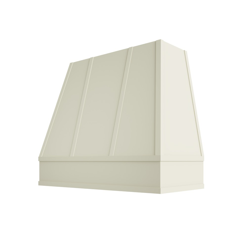 Tapered Wood Range Hood with Strapped Front and Flat Moulding