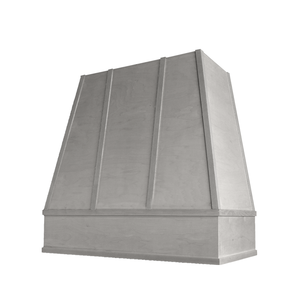 Tapered Wood Range Hood with Strapped Front and Flat Moulding