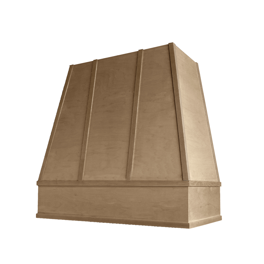 Tapered Wood Range Hood with Strapped Front and Flat Moulding