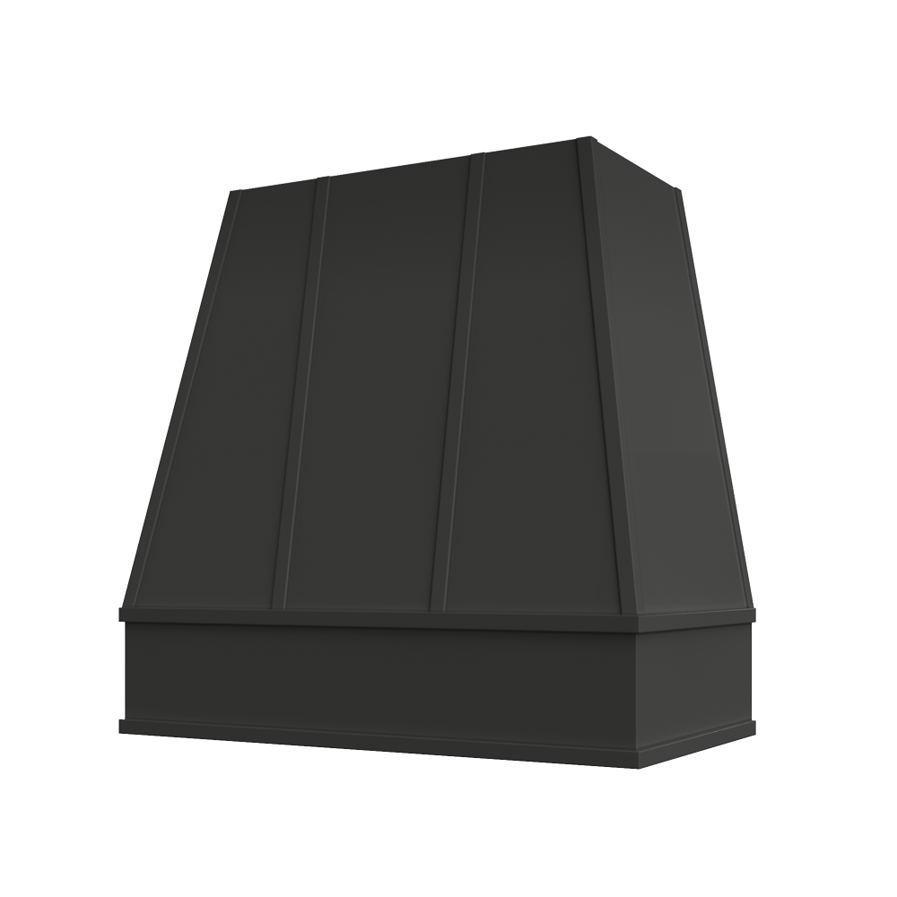 Tapered Wood Range Hood with Strapped Front and Flat Moulding