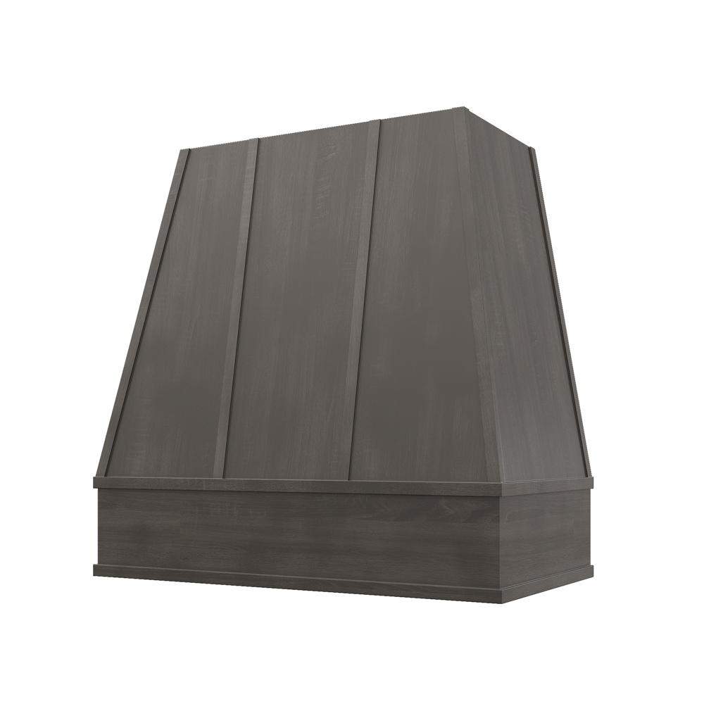 Tapered Wood Range Hood with Strapped Front and Flat Moulding
