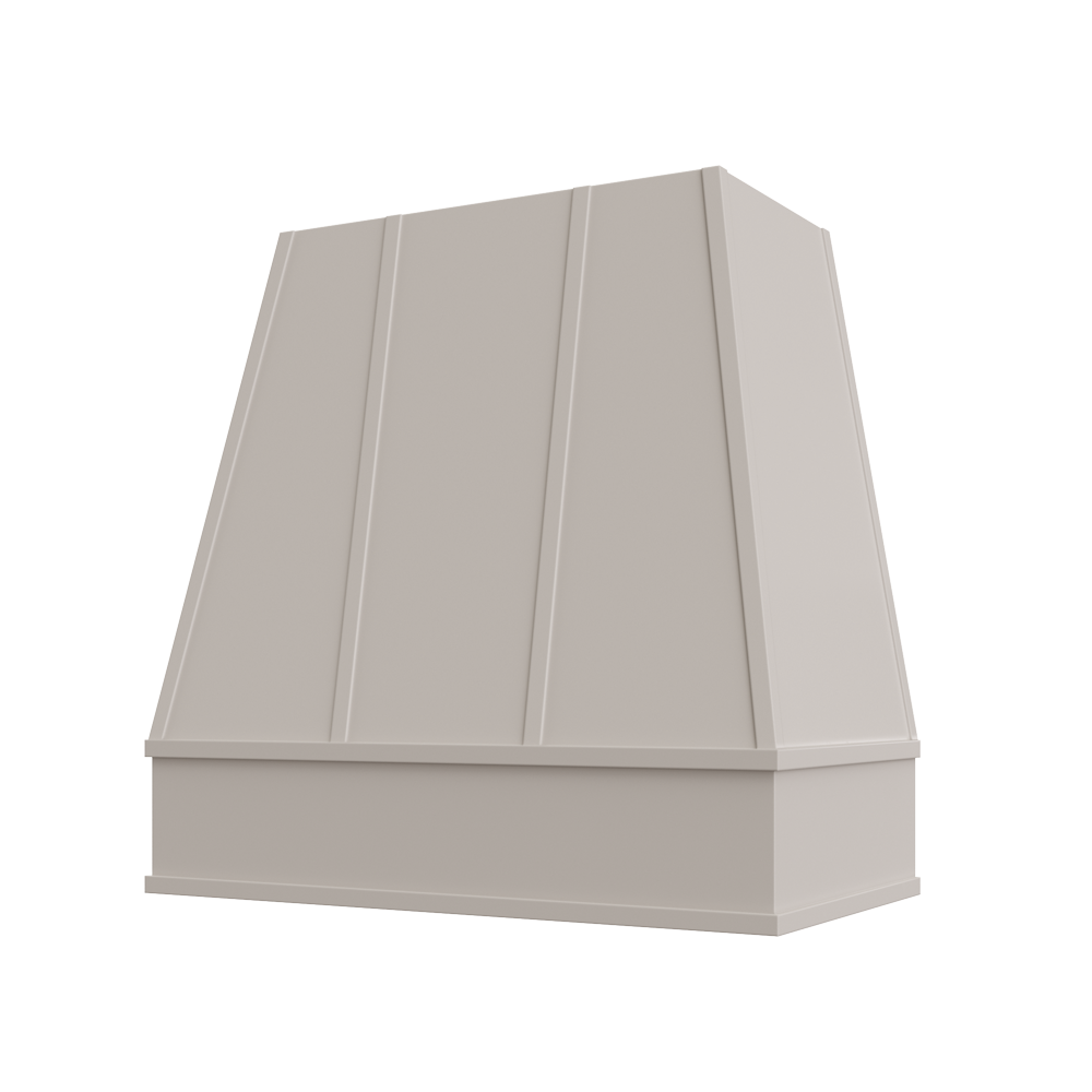 Tapered Wood Range Hood with Strapped Front and Flat Moulding