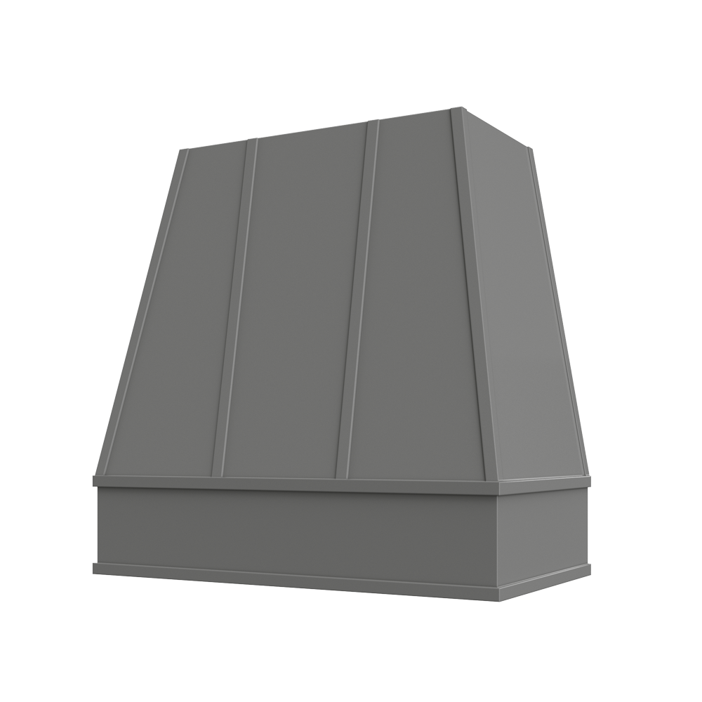 Tapered Wood Range Hood with Strapped Front and Flat Moulding