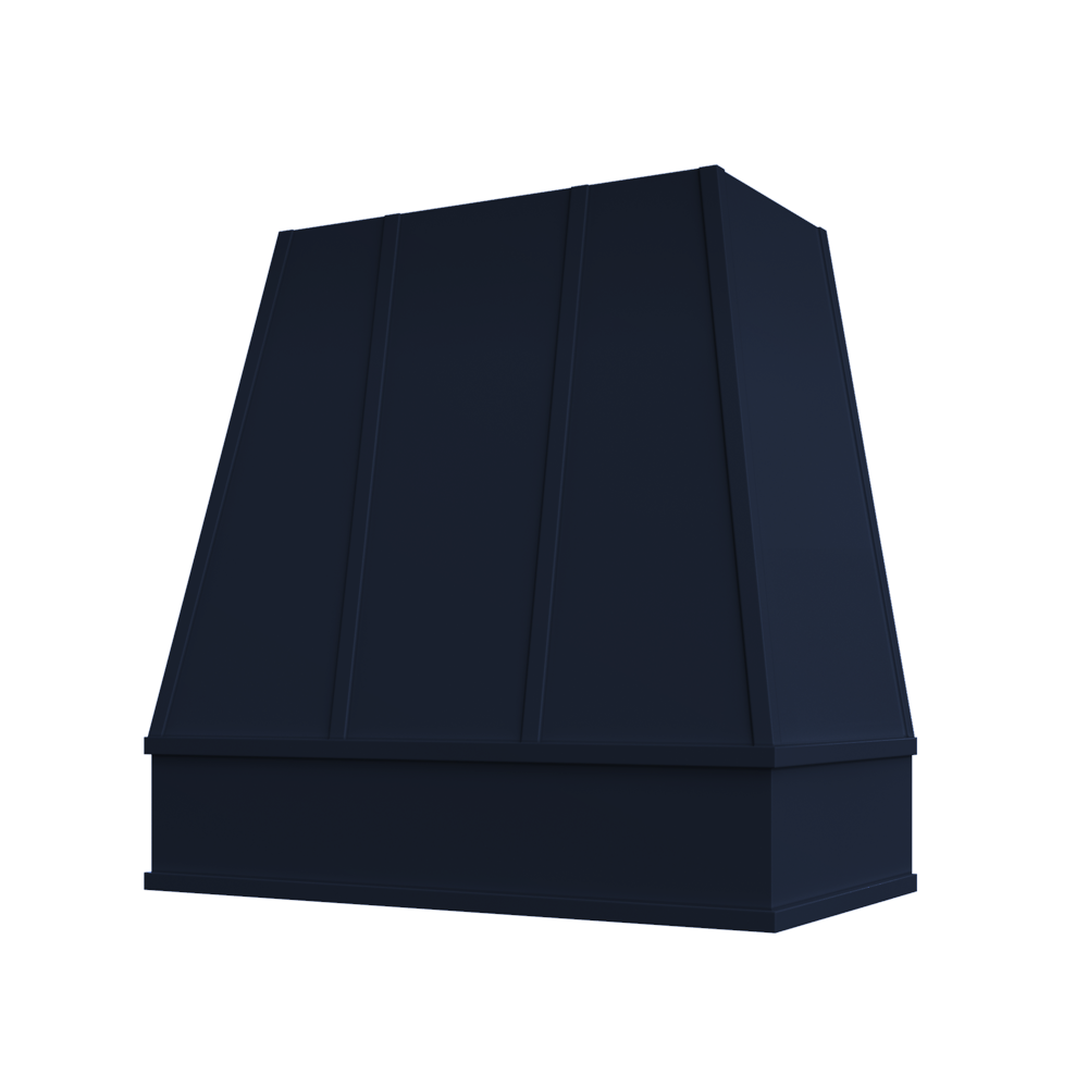 Tapered Wood Range Hood with Strapped Front and Flat Moulding