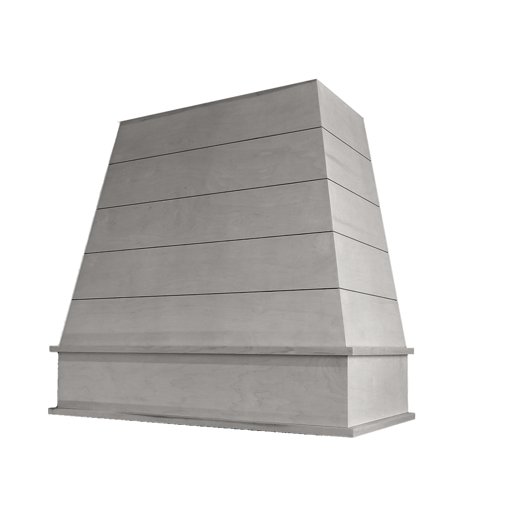 Tapered Wood Range Hood with Shiplap and Block Moulding