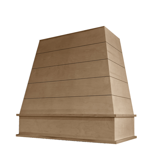 Tapered Wood Range Hood with Shiplap and Block Moulding