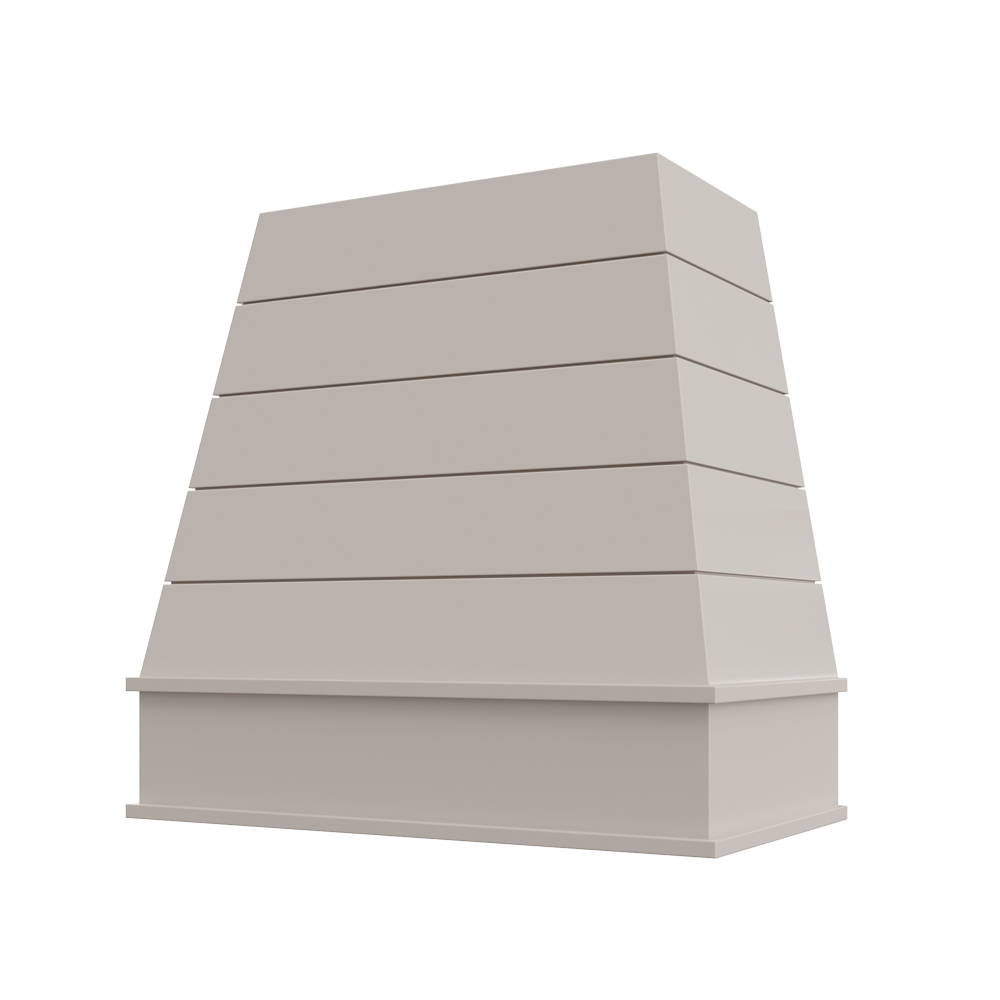 Tapered Wood Range Hood with Shiplap and Block Moulding