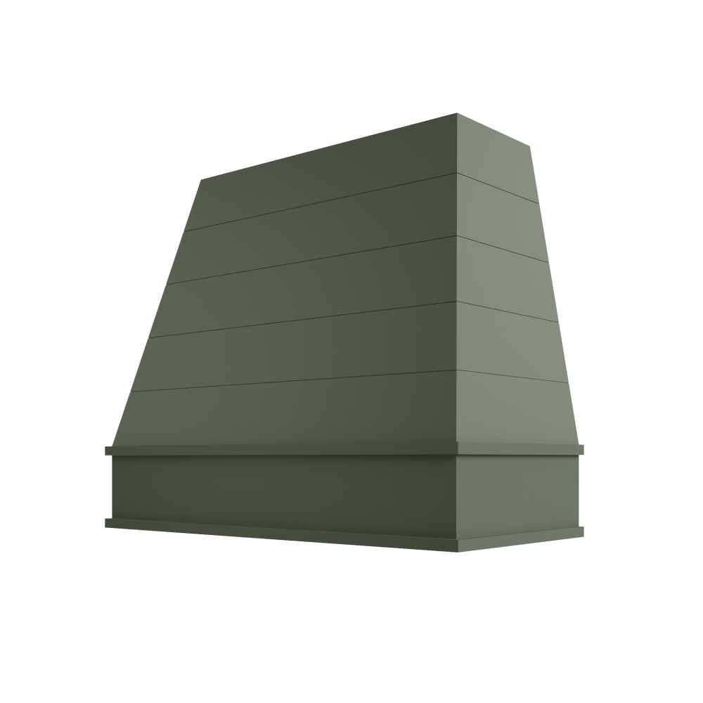 Hood Sample Tapered Wood Range Hood with Shiplap and Block Moulding – CK Cabinetry