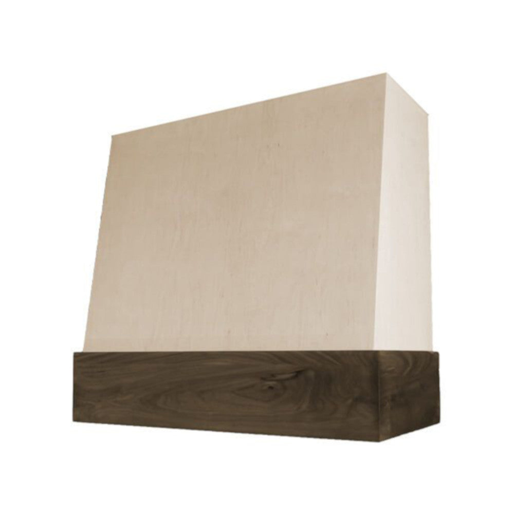 Angled Wood Range Hood with Walnut Stained Band