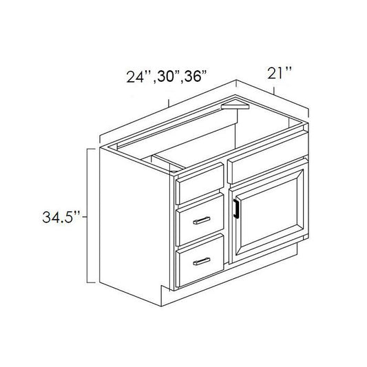 Hickory Shaker 36" Bathroom Vanity w/ Drawers on the Left