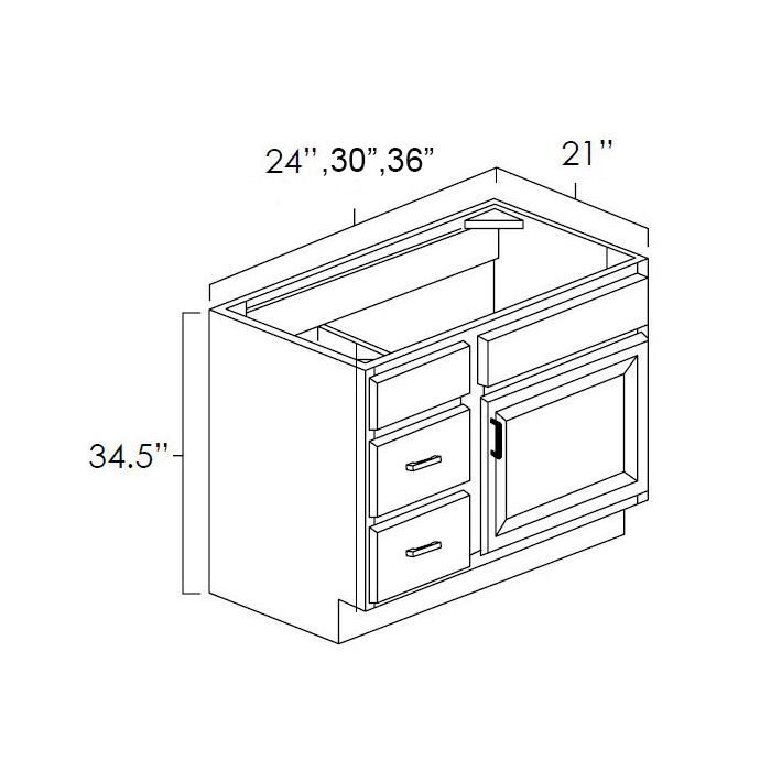 Hickory Shaker 24" Bathroom Vanity w/ Drawers on the Left