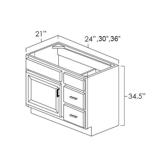 Hickory Shaker 30" Bathroom Vanity w/ Drawers on the Right