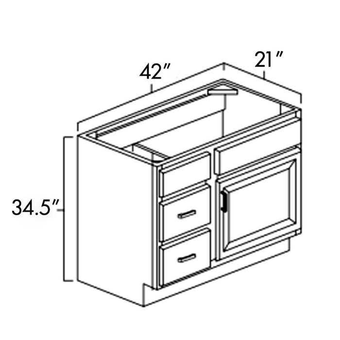 Hickory Shaker 42" Bathroom Vanity w/ Drawers on the Left