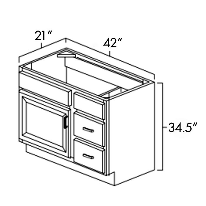 Hickory Shaker 42" Bathroom Vanity w/ Drawers on the Right