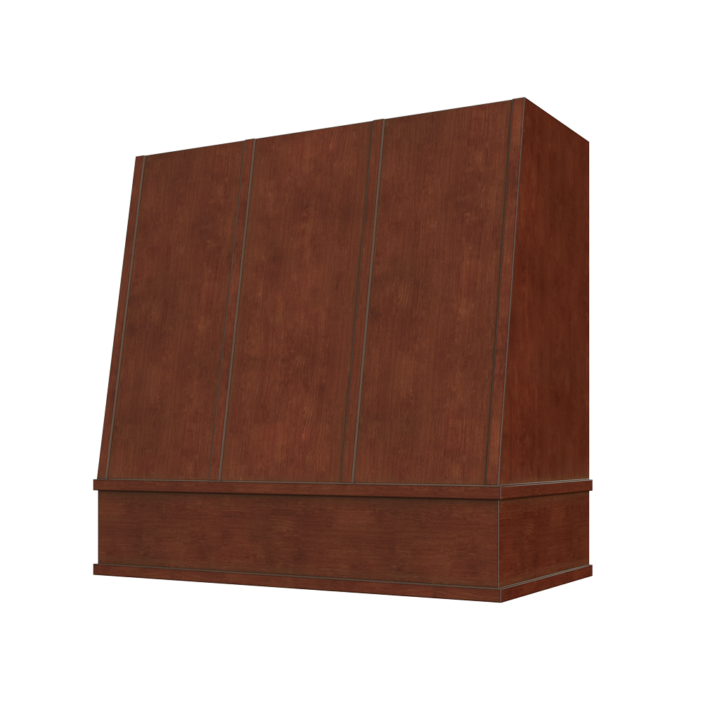 Angled Wood Range Hood with Strapped Front and Flat Moulding