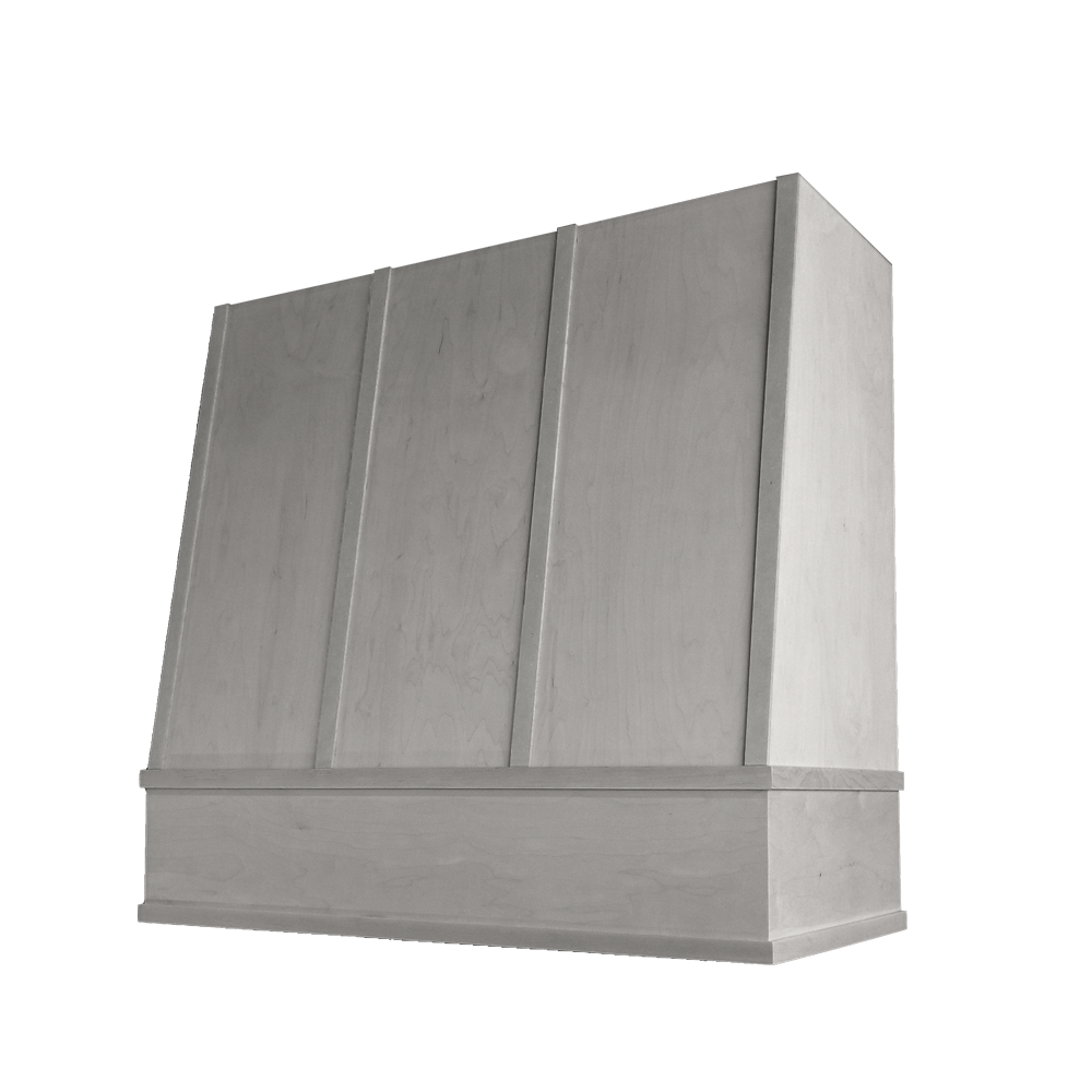 Angled Wood Range Hood with Strapped Front and Flat Moulding