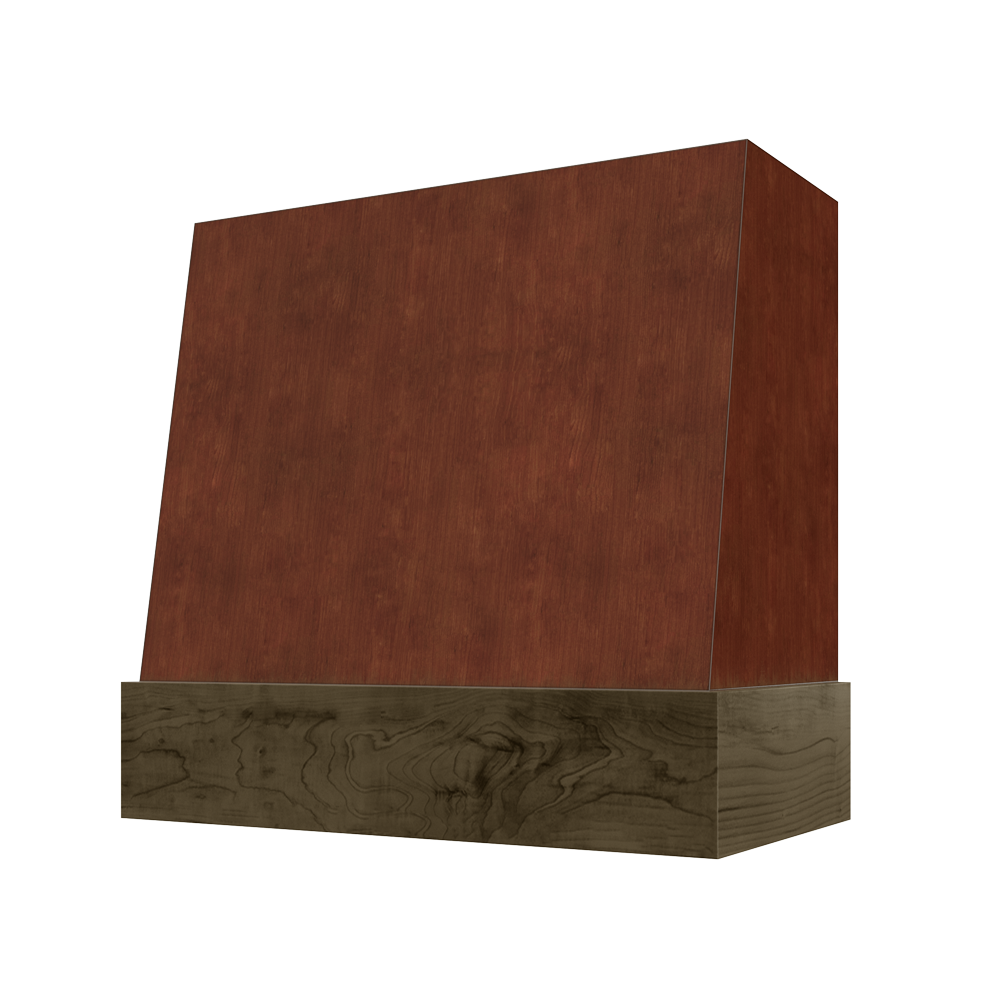Angled Wood Range Hood with Walnut Stained Band