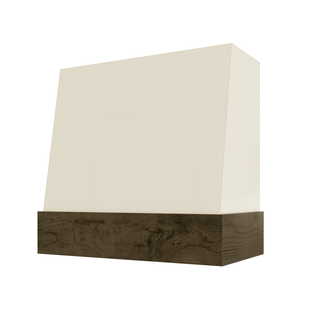 Angled Wood Range Hood with Walnut Stained Band