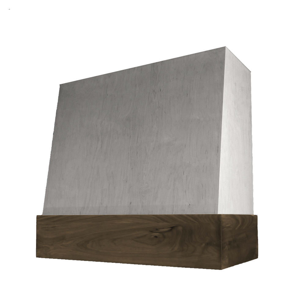 Angled Wood Range Hood with Walnut Stained Band