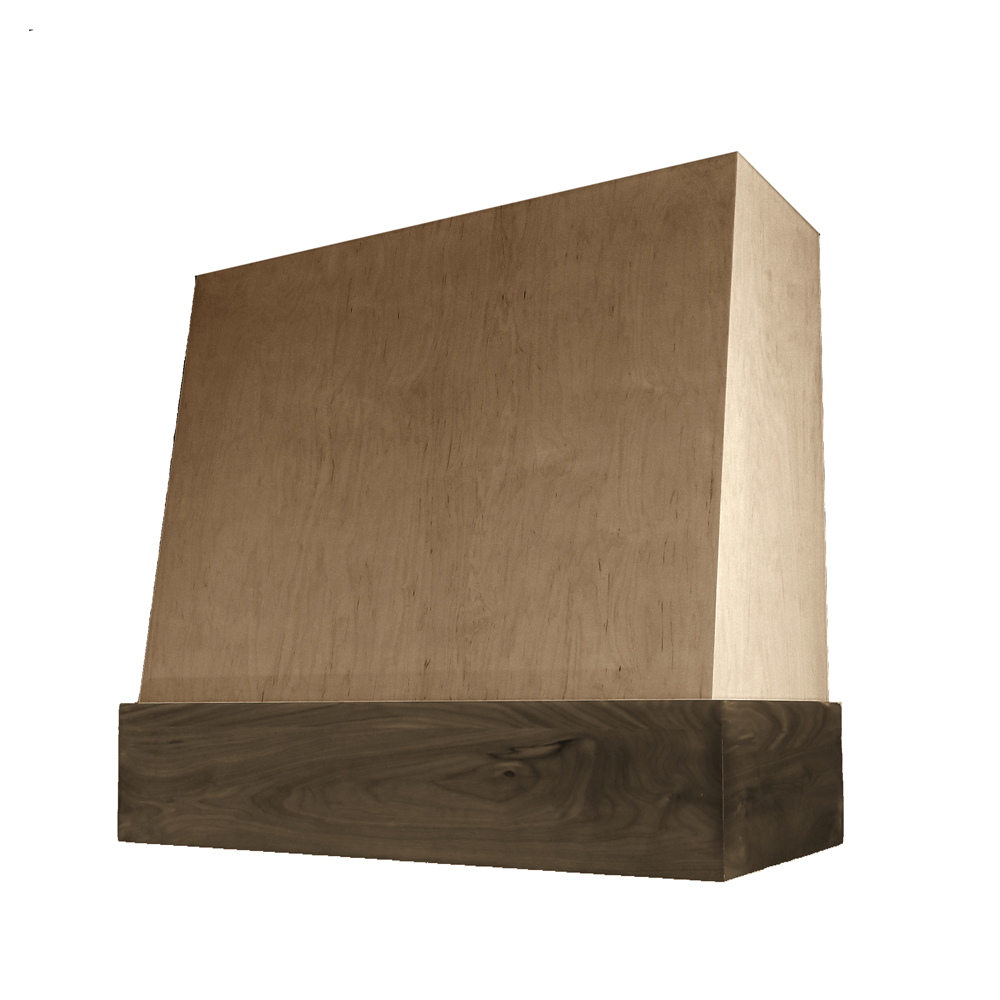 Angled Wood Range Hood with Walnut Stained Band