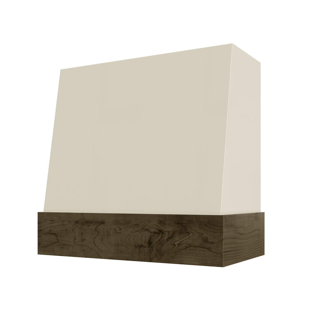 Angled Wood Range Hood with Walnut Stained Band