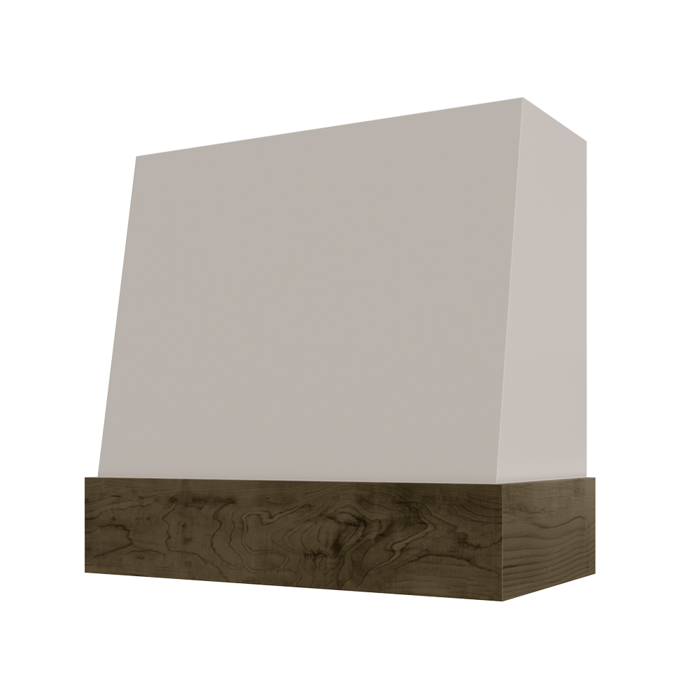 Angled Wood Range Hood with Walnut Stained Band