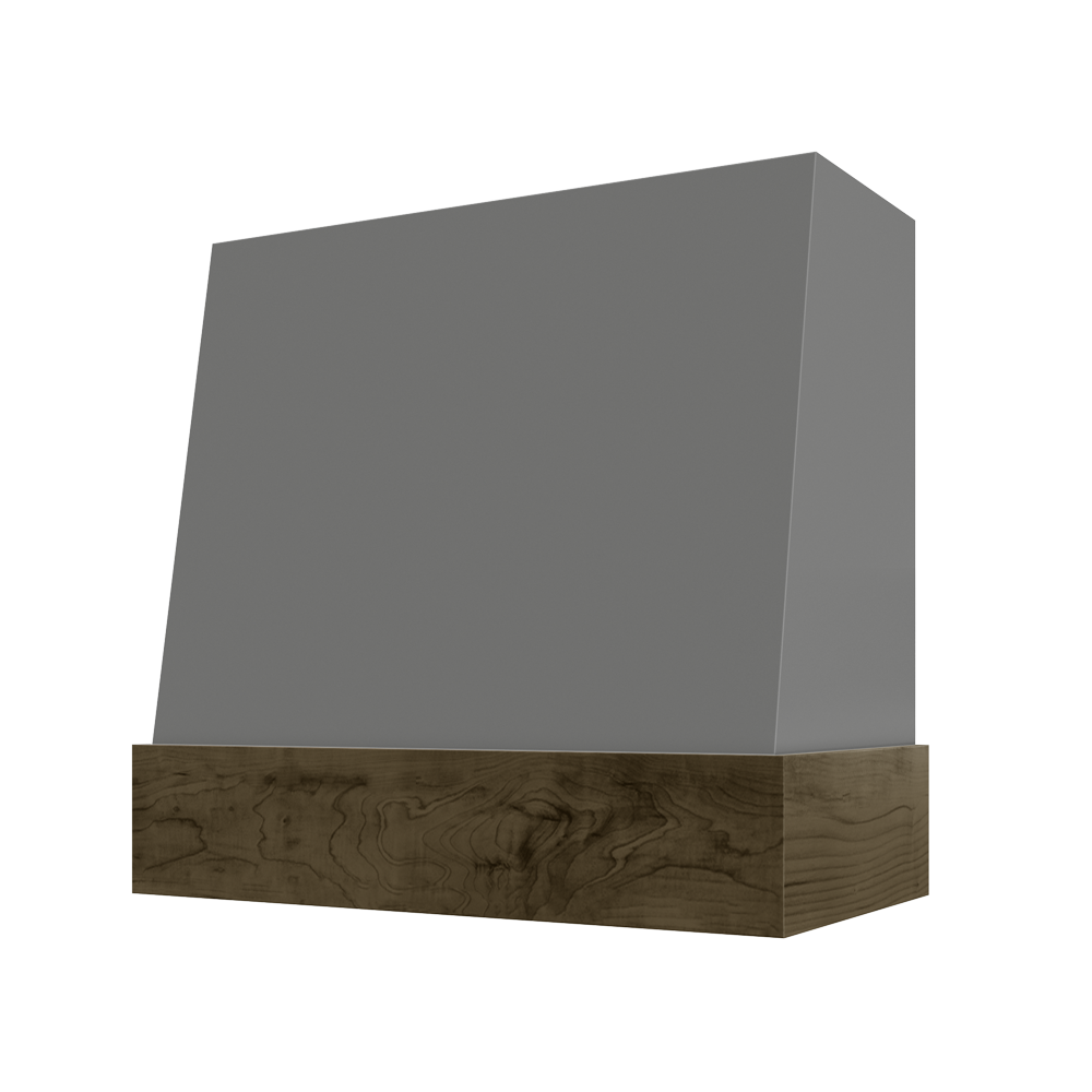 Angled Wood Range Hood with Walnut Stained Band