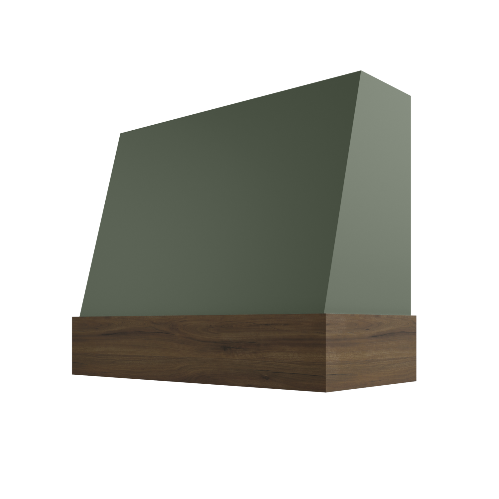 Angled Wood Range Hood with Walnut Stained Band