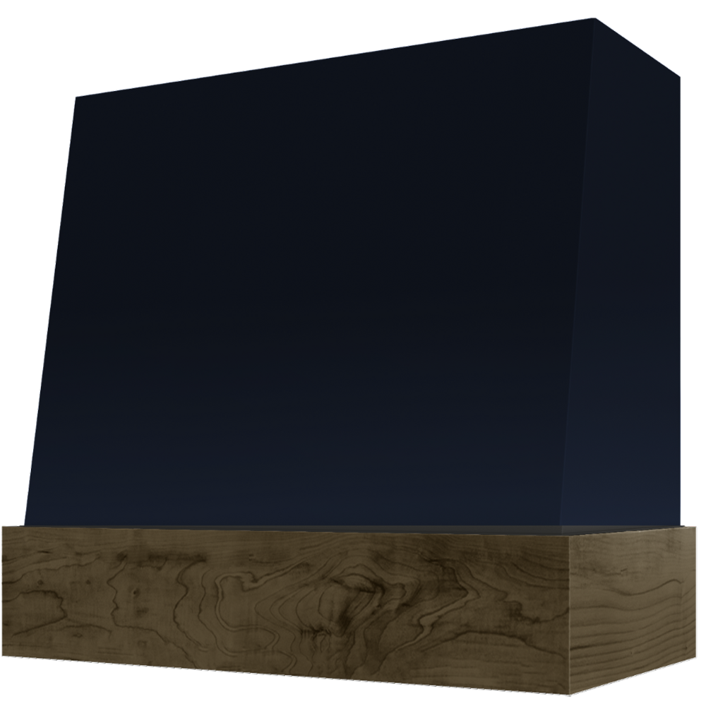 Angled Wood Range Hood with Walnut Stained Band