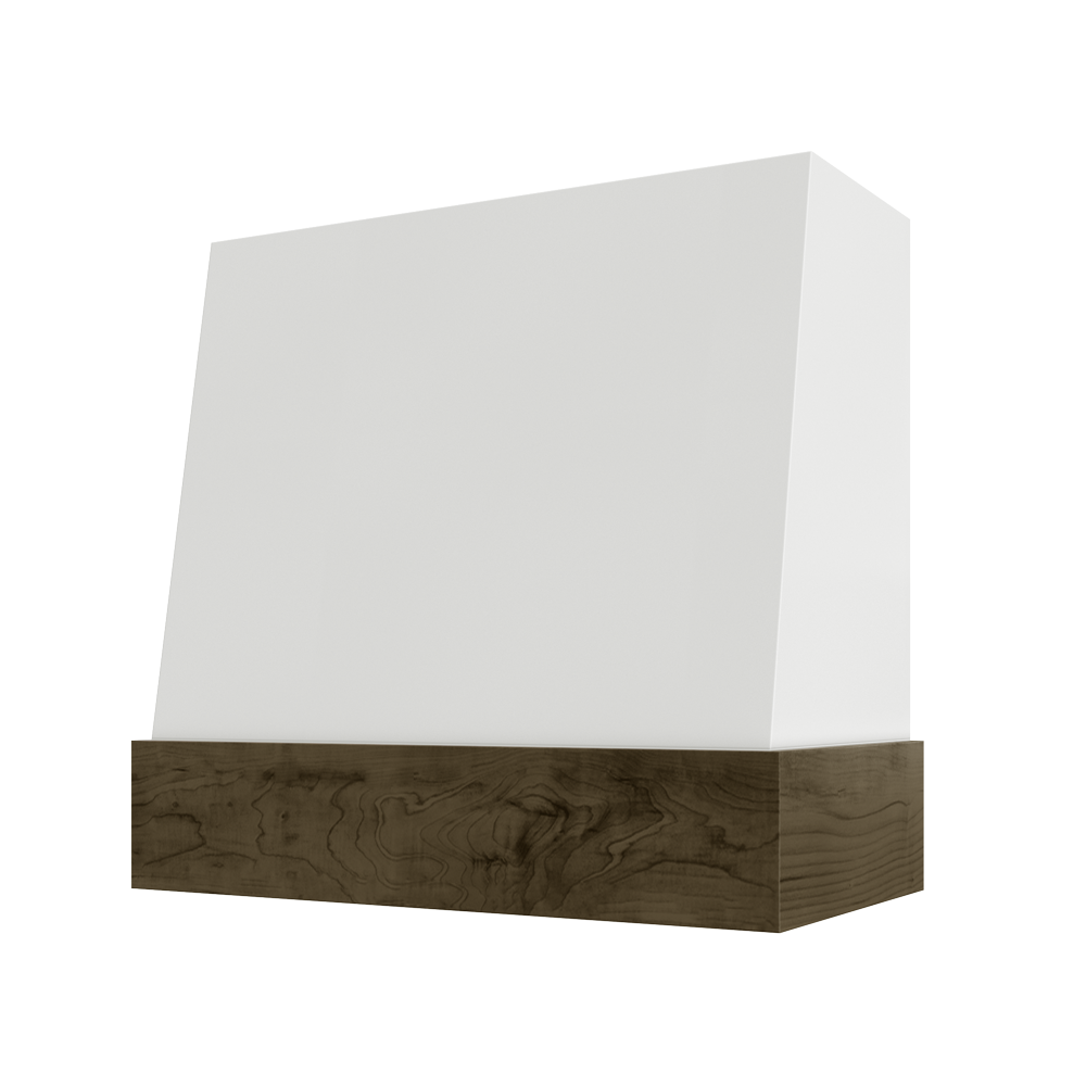 Angled Wood Range Hood with Walnut Stained Band