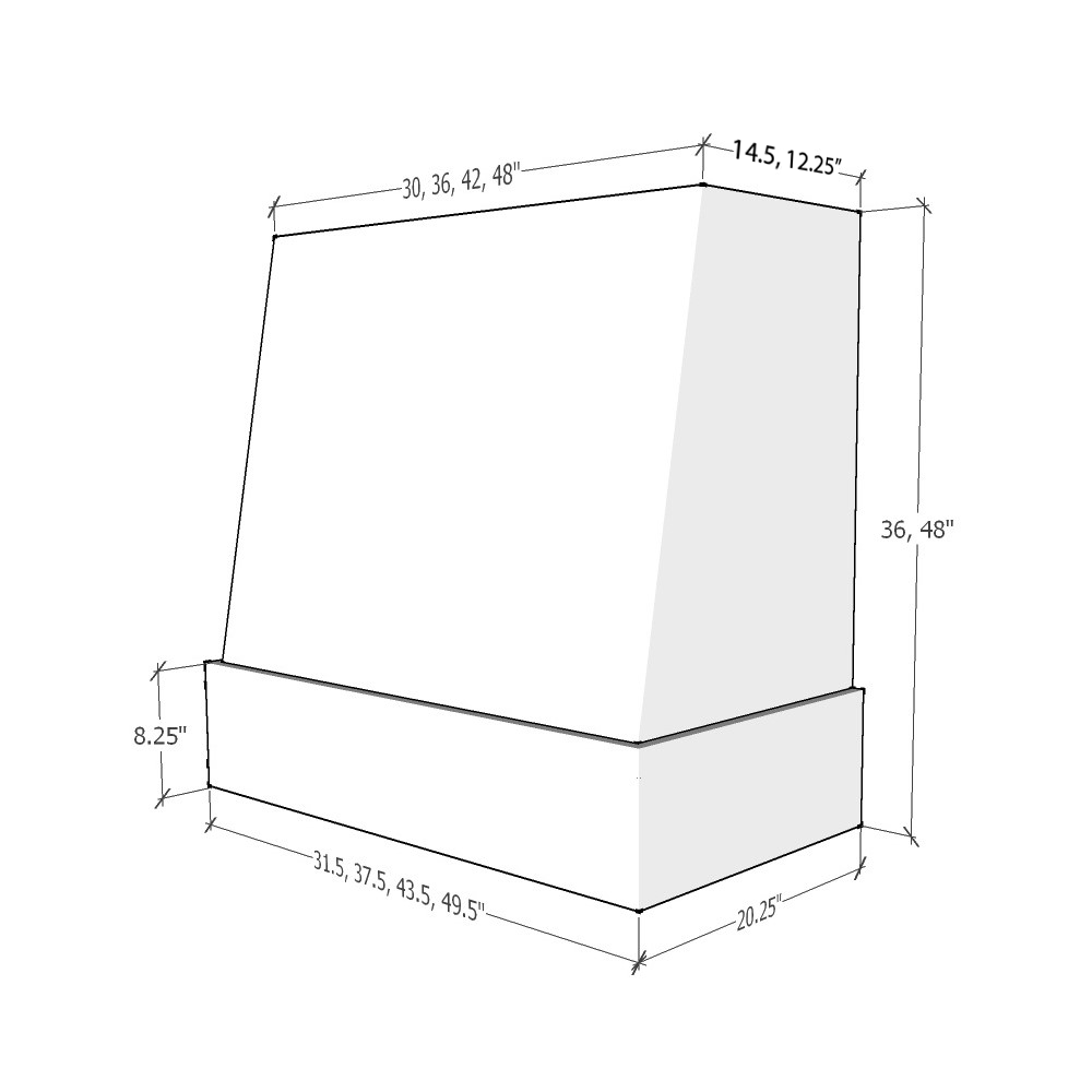 Angled Wood Range Hood with Walnut Stained Band