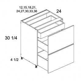 White Wood 30" W Two Drawer/One Inner Drawer Base