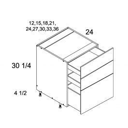 White Wood 12" W Three Drawer Base