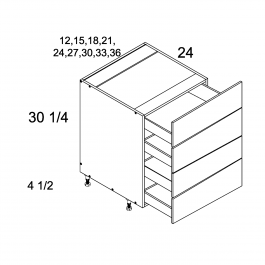 White Wood 33" W Four Drawer Base Cabinet