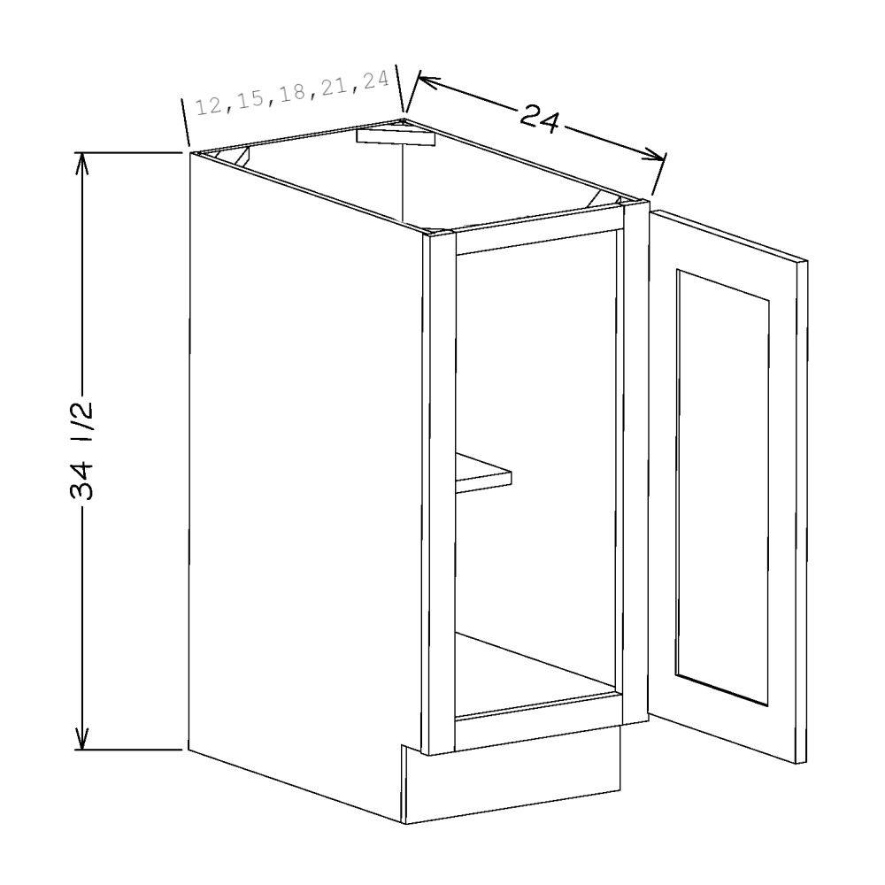 Rustic White Oak Base CabinetsRustic White Oak 12" Full Height Door Base Cabinet
