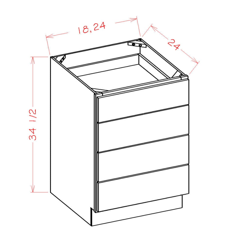 Rustic White Oak Base CabinetsRustic White Oak 18" 4-Drawer Base Cabinet