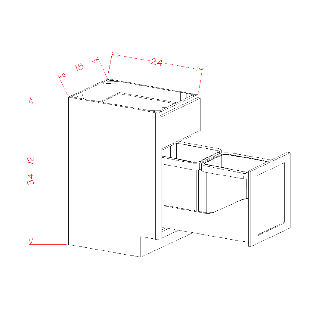 Rustic White Oak Base CabinetsRustic White Oak 18" Base Cabinet w/ Double Trash Can Insert