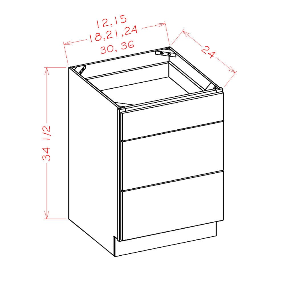Rustic White Oak Base CabinetsRustic White Oak 21" 3-Drawer Base Cabinet