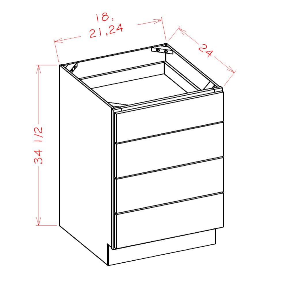 Rustic White Oak Base CabinetsRustic White Oak 21" 4-Drawer Base Cabinet