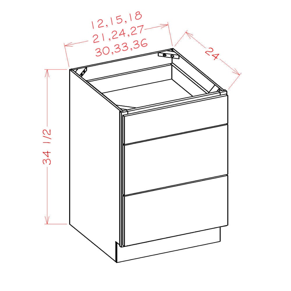 Rustic White Oak Base CabinetsRustic White Oak 24" 3-Drawer Base Cabinet