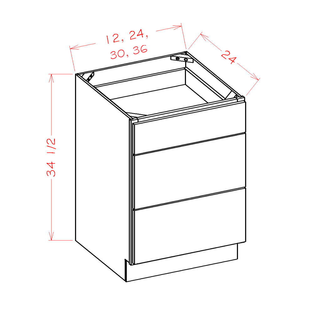 Rustic White Oak Base CabinetsRustic White Oak 36" 3-Drawer Base Cabinet