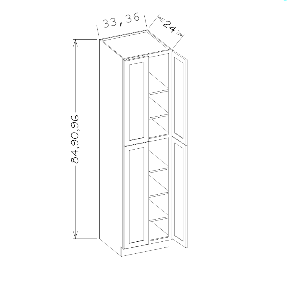 Rustic White Oak Oven and Pantry CabinetsRustic White Oak 33" x 90" Tall Pantry Linen Double Door Cabinet